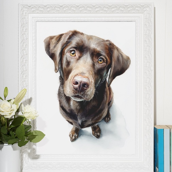Watercolor Brown Labrador Retriever Dog Portrait Wall Art Print, Unframed - Picture 7 of 7